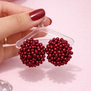 brinco botão vermelho com bolinhas feminino grande moderno